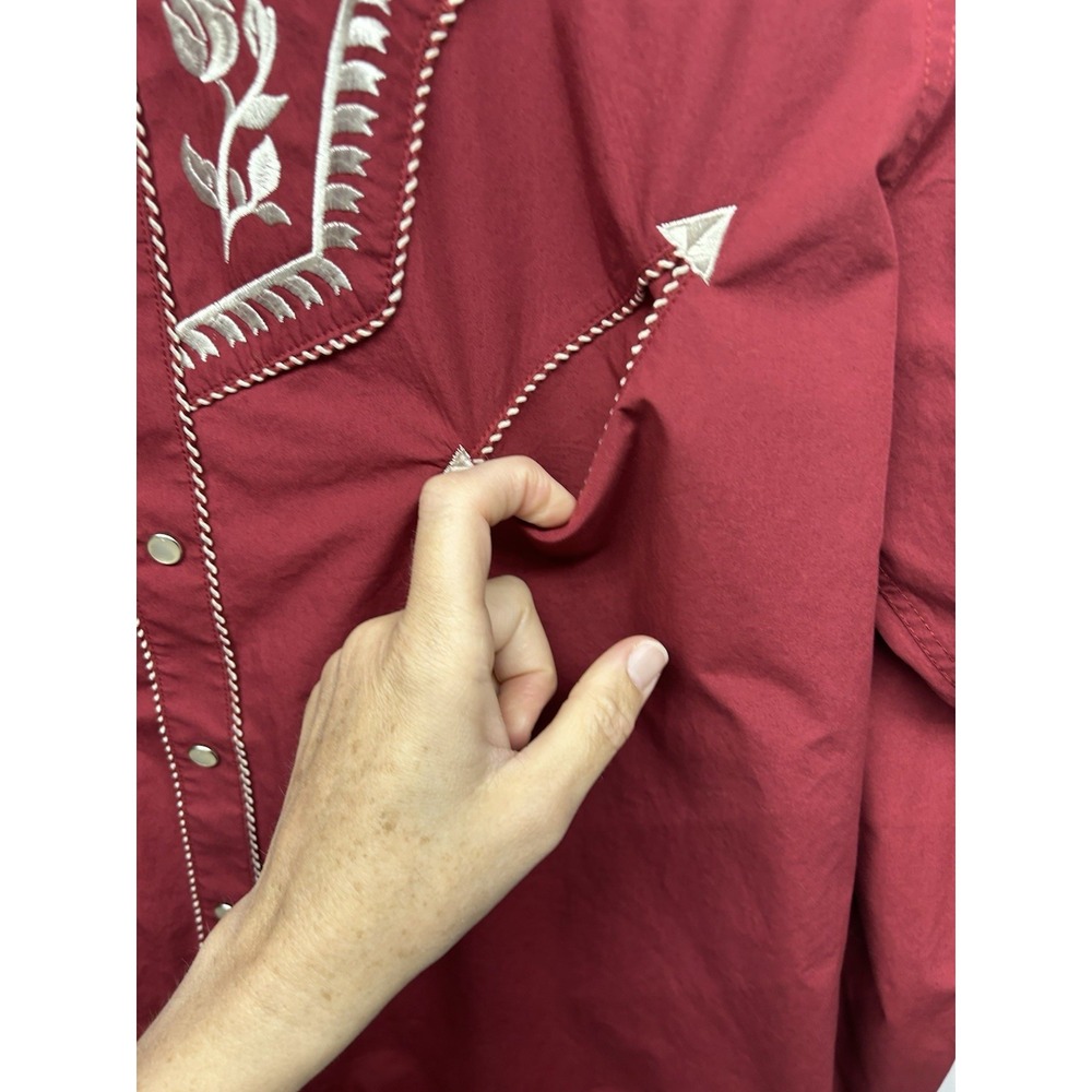 Salvaje Oeste Men's Large Red/Silver Western Cotton Blend Shirt (C9) - Picture 3 of 7